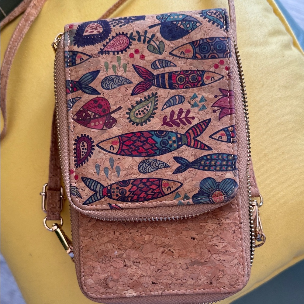 Colorful Fish Pattern Cork Crossbody Bag